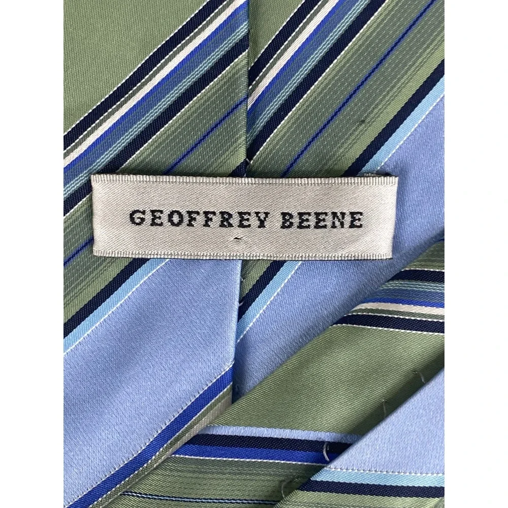 Geoffrey Beene Mens Striped Silk Tie Green Blue Coastal Palm Beach Preppy 59x4